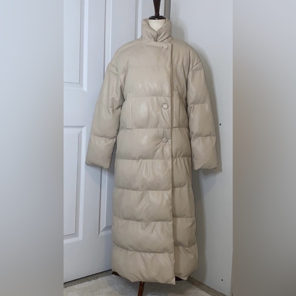 SOMETHING NAVY Faux Leather White Puffer Winter Coat Button Up Jacket-flawed - Picture 6 of 15